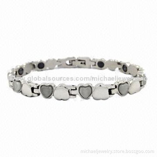 Magnetic Stainless Steel Bracelets with Bio-healthy Elements and 10pcs of Gray Opals